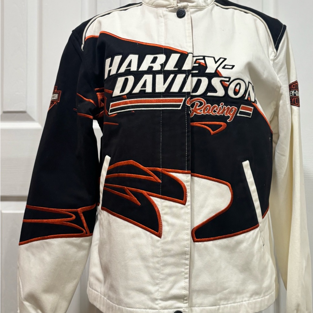 Harley Davidson Vintage Screaming Eagle Womens Racing jacket size L - Picture 2 of 11